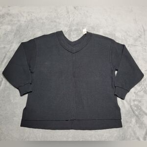 Aerie Wonder Textured V-Neck Oversized Black Sweatshirt Sz Small